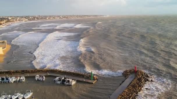 Lighthouse Coast Storm Aerial View Drone — Stockvideo