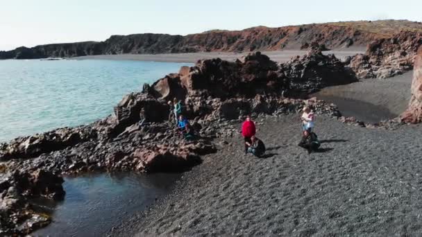 Vik Iceland Sierpień 2019 Słynne Formacje Skalne Reynisdrangar Czarnej Plaży — Wideo stockowe