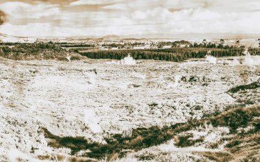 Craters of the Moon panoramic view in Taupo, New Zealand.