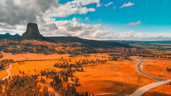 Aerial View Devils Tower Surrounding Countryside Summer Season Wyoming — Stock Photo, Image