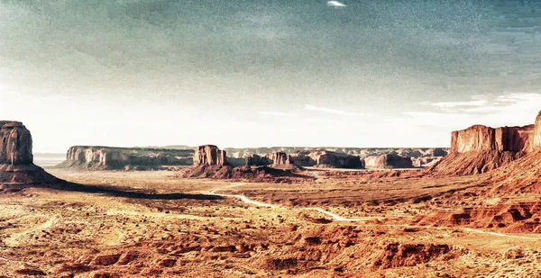 Letecký Panoramatický Výhled Scénář Monument Valley Při Východu Slunce — Stock fotografie