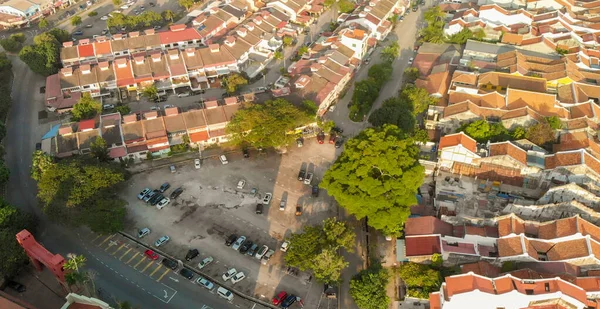 Melaka Malásia Vista Aérea Casas Cidade Skyline Drone Dia Ensolarado — Fotografia de Stock