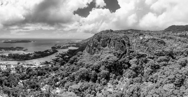 Vista Panorâmica Aérea Pôr Sol Costa Mahe Ilha Éden Seychelles — Fotografia de Stock