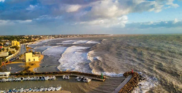 Mazara Del Vallo Nun Hava Manzarası Hava Aracından Gün Batımında — Stok fotoğraf