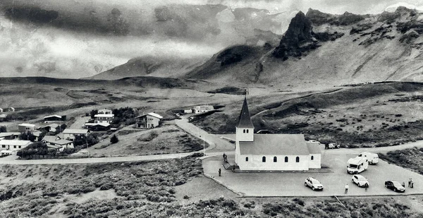 Luchtfoto Van Kust Van Vik Myrdal Vanaf Een Drone Ijsland — Stockfoto