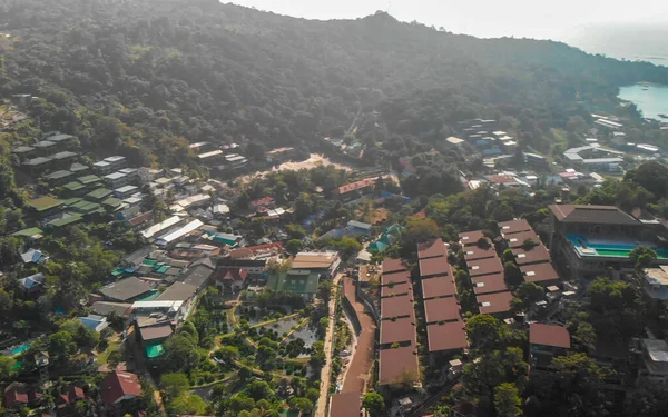 Phi Phi Don, Thailand. Aerial view of Phi Phi Island homes from drone on a sunny day