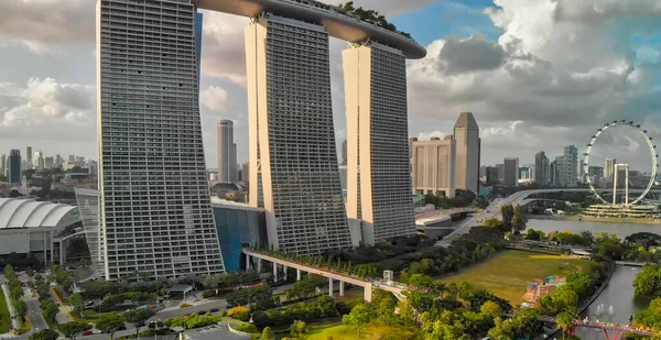 Singapore January 2020 Aerial City Landscape Gardens Bay Sunny Day — Stock Photo, Image