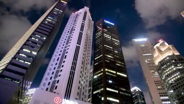 Singapore Gennaio 2020 Skyline Notturno Dei Grattacieli Singapore Nella Zona — Video Stock