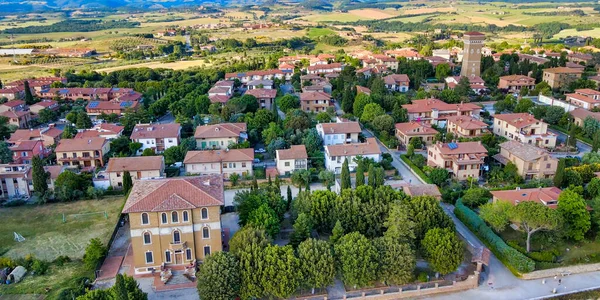 Pienza Toscana Vista Aérea Pôr Sol Famosa Cidade Medieval — Fotografia de Stock