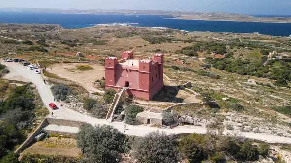 Amazing Drone Viewpoint Agatha Red Tower Malta — Stockfoto