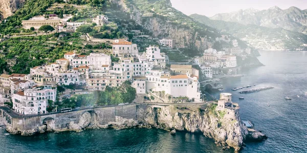 Vista Aérea Incrível Costa Amalfi Temporada Verão Costa Amalfitana — Fotografia de Stock