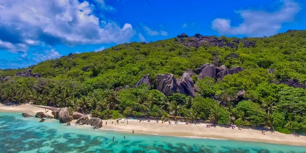 Anse Source Argent Digue Amazing Aerial View Drone Beautiful Sunny — Stock Photo, Image