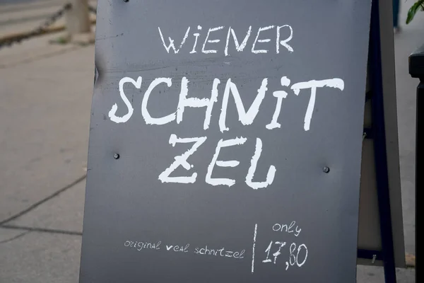Wiener Schnitzel Restaurant Sign Entrance Special Austrian Recipe — Stock Photo, Image