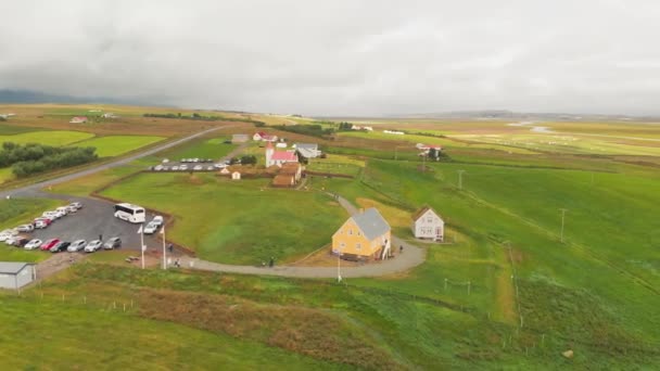 Widok Lotu Ptaka Glaumbaer Islandia Glaumbaer Dzielnicy Skagafjordur Północnej Islandii — Wideo stockowe