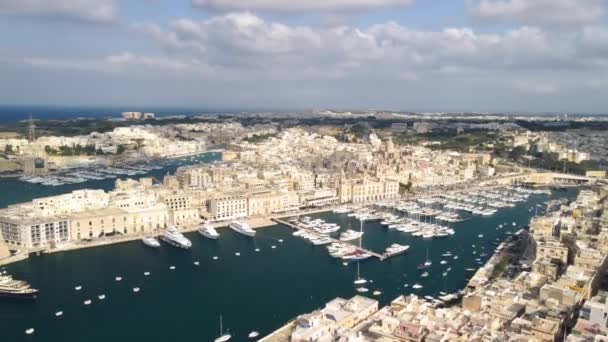Flygfoto Över Senglea Antika Stadsbilden Malta — Stockvideo