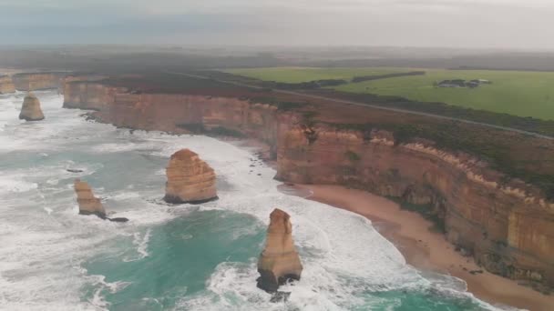 Twelve Apostles Coastline Great Ocean Road Victoria Australia View Drone — Stockvideo
