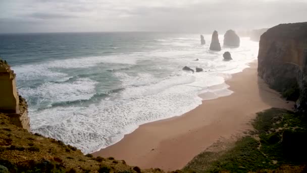 Douze Apôtres Coucher Soleil Par Une Journée Nuageuse Australie — Video