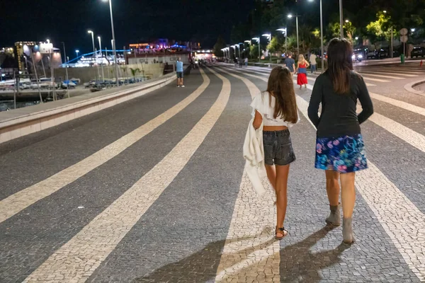 Woman Walking City Promenade Night Her Daughter — Stock Photo, Image
