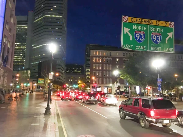 Boston October 2015 Streets Boston Night Traffic — Stock Photo, Image