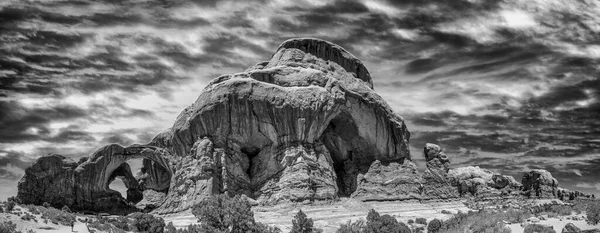 Formaciones Rocosas Parque Nacional Arches Utah Cañón Vista Panorámica Atardecer — Foto de Stock