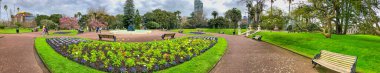 Auckland Panoramik 360 derece Albert Park 'tan bulutlu bir günde, Yeni Zelanda.