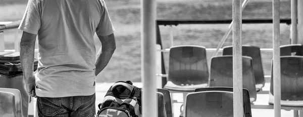 Elderly Man Enjoys Ferry Trip Islands — Stok fotoğraf