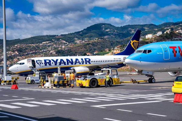 Madeira Portugal Setembro 2022 Avião Tui Pista Aeroporto Num Dia — Fotografia de Stock