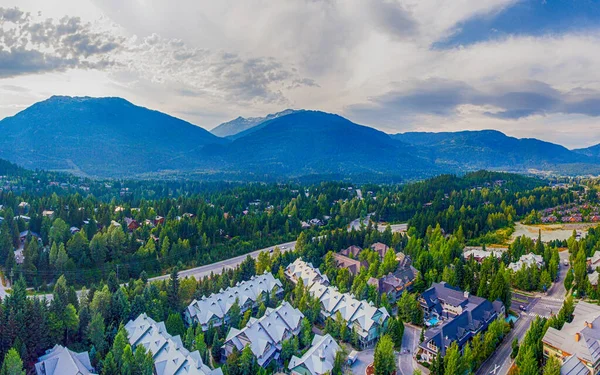 Vue Aérienne Panoramique Horizon Whistler Scénario Montagneux Environnant Été — Photo