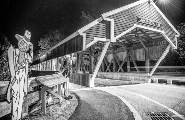 Holzbrücke Jackson New Hampshire Lange Belichtungszeit Bei Nacht — Stockfoto