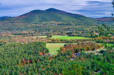 Vermont 'un yuvarlanan tepelerinde yapraklar dökülür. New England 'da güneşli bir günde en yüksek renk..
