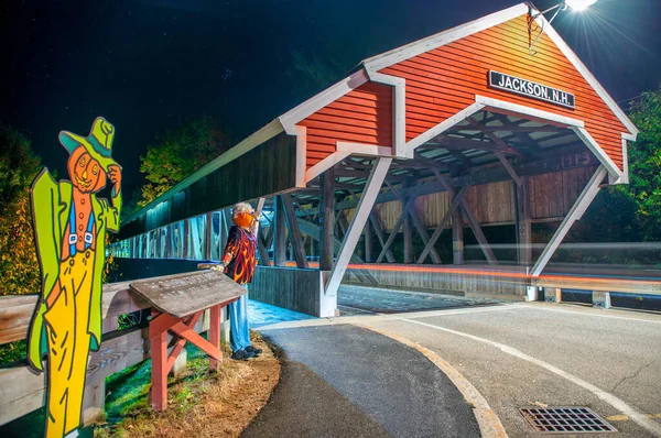 Holzbrücke Jackson New Hampshire Lange Belichtungszeit Bei Nacht — Stockfoto