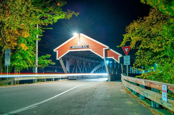 Puente Madera Jackson New Hampshire Vista Nocturna Larga Exposición — Foto de Stock