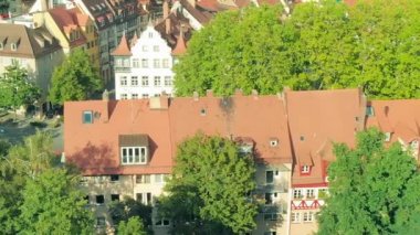 Nurnberg ortaçağ Alman kasabasının insansız hava aracından panoramik görüntüsü.
