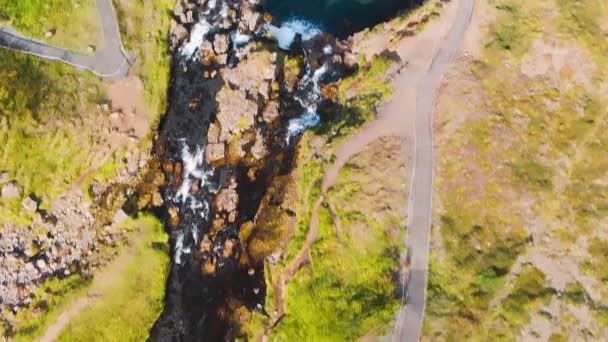 Kirkjufell Wasserfälle Luftaufnahme Island Sommer — Stockvideo