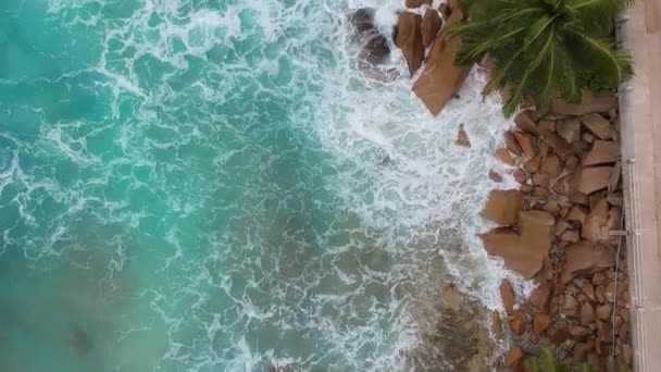 Anse Source Argent Digue Amazing Aerial View Drone Beautiful Sunny — Stock Video