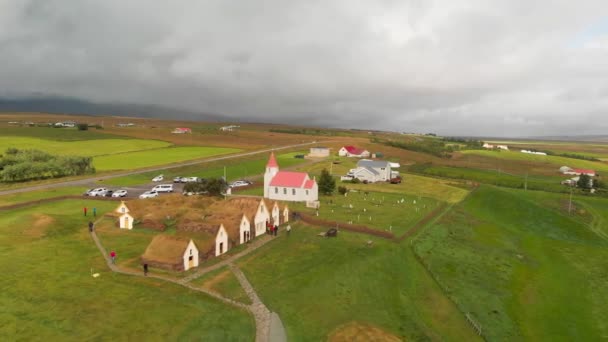 Glaumbaer Légi Képe Izland Glaumbaer Észak Izland Skagafjordur Kerületében Található — Stock videók