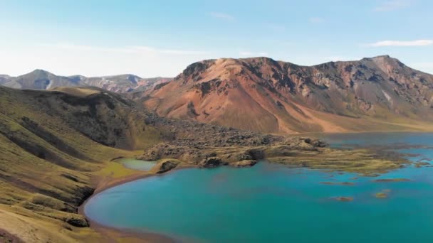 Aerial View Landmannalaugar Lake Summer Season Iceland — Stock Video