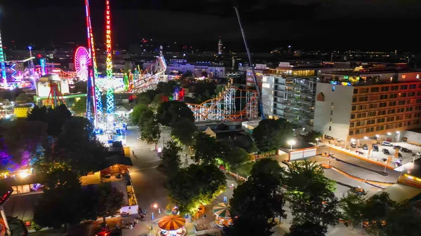 Vista Aérea Nocturna Del Parque Atracciones Prater Viena Desde Dron —  Fotos de Stock