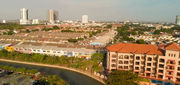 Malacca Malaysia Aerial View City Homes River Skyline Drone Clear — Stock Photo, Image