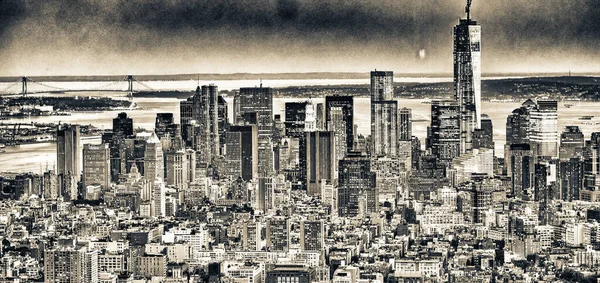 Luchtfoto Van Downtown Manhattan Skyline Het Zomerseizoen New York City — Stockfoto
