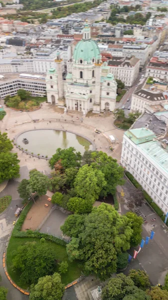 Vertical Aerial View Vienna Austria Central Streets Buildings Drone Cloudy — Stock Photo, Image