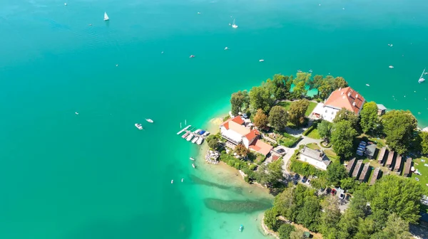 Lago Klagenfurt Temporada Verão Drone Áustria — Fotografia de Stock