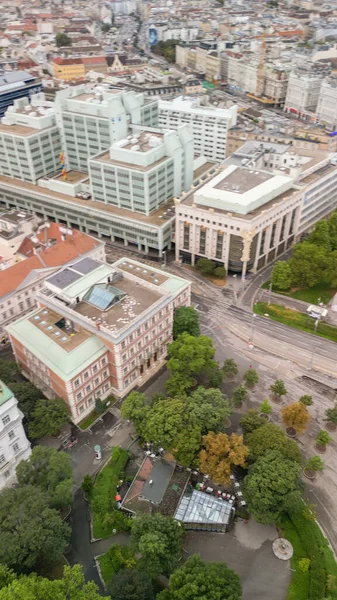 Vertical Aerial View Vienna Austria Central Streets Buildings Drone Cloudy — Stock Photo, Image