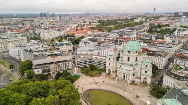Aerial View Vienna Austria Central Streets Buildings Drone Cloudy Day — Stock Photo, Image