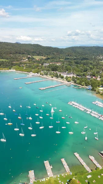 Lago Klagenfurt Temporada Verão Drone Áustria — Fotografia de Stock