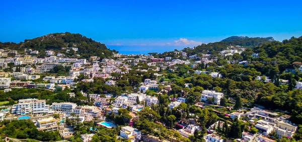 Úžasný Letecký Výhled Pobřeží Ostrova Capri Letní Sezóně Itálie Pohled — Stock fotografie