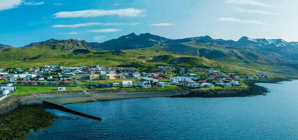 Αεροφωτογραφία Του Όμορφου Grundar Fjord Την Καλοκαιρινή Περίοδο Ισλανδία — Φωτογραφία Αρχείου