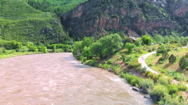Luftutsikt Colorado River Canyon Sommersesongen – stockvideo