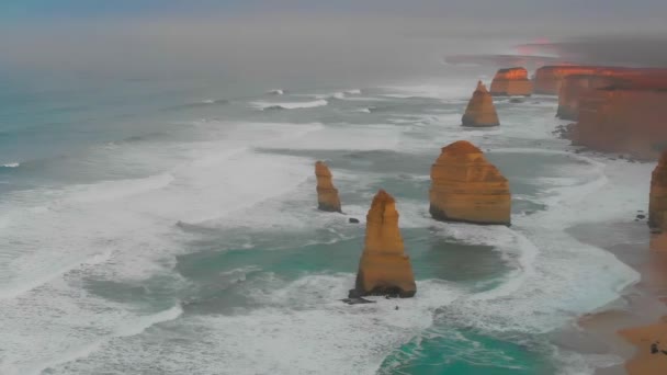 Famous Twelve Apostles Sunrise Great Ocean Road Victoria Australia Drone — 图库视频影像