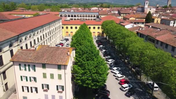 Vista Aérea Del Paisaje Urbano Lucca Primavera Toscana Italia — Vídeos de Stock